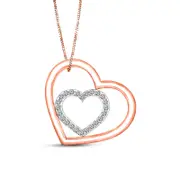 0.25 CT. T.W. Natural Diamond Tilted Double Heart Outline Pendant in 10K Rose Gold