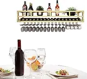 Wine Rack Wall Mounted Bar Shelves with Wine Glass Rack - Bar Liquor Bottle Display Shelf Cabinet with Light Strip for Home Bar Dining Room Kitchen Cafe