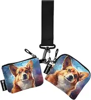 [XYMZR] Mini Zip Around Wristlet keychain Wallet Corgi Portrait Galaxy for Women Personalized Pattern Detachable Dual Pouch Wristlet Portable Wallet Phone Coin Purse, Multi-colored, One Size