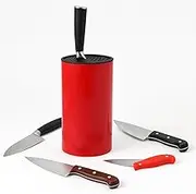 Space Saving Knife Storage Block | Free Standing Kitchen Counter Work Top Knife Holder | Cylinder Slot Design | Stylish Practical | Red | Kitchen Utensil Organiser | Sturdy and Durable