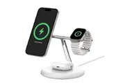 Belkin BoostCharge Pro 3-in-1 Magnetic Wireless Charging Stand with Qi2 15W White(WIZ023AUWH), 36W Power Supply With Attached USB-C Cable