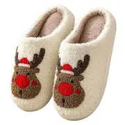 New Christmas Elk Cotton Slippers For Men Women Lovely Cartoon Home Slip Resistant Couples Indoor Plush Cotton Shoes 2023 Red 38-39