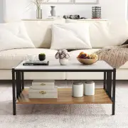 Costway2-Tier Coffee Table Rectangular Center Table with Sintered Stone Tabletop-White