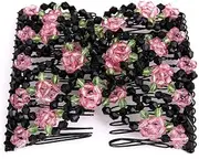 Hair Comb Elastic Beaded Flower Hair Clips For Women Girls, Hair Bun Hair Makers, Side Cli Easy Stretching Combs