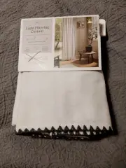 Threshold Cream Blue Embroidery Edge Light Filtering 1 Curtain Panel 95L×54 W