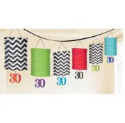 30th Birthday Hanging Paper Lantern Garland (6 Lanterns) - Adult Birthday Party
