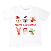 New Kids Christmas Xmas T Shirt Tee Tops 100% Cotton Boys Girls Gift Red White - Animals Merry Christmas