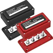 2pcs 300A Bus Bar Box Nickel Plated Brass Power Distribution Block with 4xM8 (5/16 inch) Positive Negative Ground Battery Junction Block Buss Bar with Cover DC12 24 48V（Red & Black）
