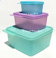 Tupperware Keep Tabs Nesting Stacking Square Storage Containers Purple Mint Blue