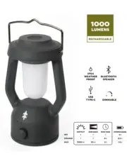 Swiss Tech Rechargeable LED Lantern with Bluetooth Speaker, IPX4 Weatherproof