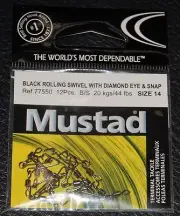 12 Pack Mustad 77550-14 Rolling Swivel with Diamond Eye and J-Hook Snap Size 14