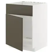 METOD base cabinet f sink w door/front, white/Havstorp brown-beige, 60x60x80 cm