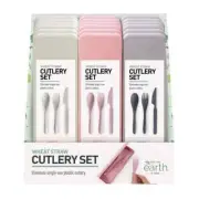 Brand New Wheat Straw Reusable Travel Cutlery Set & Case - Pink