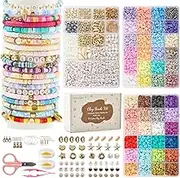 INSCRAFT 11000 Pcs Clay Beads for Bracelet Making Kit, 48 Colors Flat Round Polymer Clay Beads, Friendship Bracelet Kit Heishi Beads for DIY Jewelry Making, Crafts for Girls Teen Ages 6-12