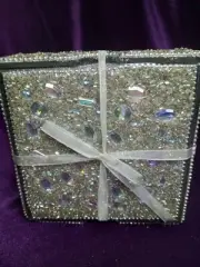 Coasters Beaded Square 4'' With Silver Holder Iridescent Beads