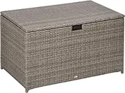 [Outsunny] 113 Gallon Deck Box, Rattan Outdoor Storage Box, Waterproof Storage Container for Indoor, Patio Furniture Cushions, Pool Supplies, Garden Tools, Gray