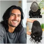 Mens Wig Hair 12'' Loose Wave Human Hair Men's Toupee 8"×10" Mono Lace Top PU Around Base Male Hair Prosthesis Mens Toupee