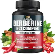 Berberine Complex Supplement - Enhanced with Cayenne Pepper, Ceylon Cinnamon, Turmeric, Gymnema, Bitter Melon - 90 Capsules