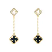 Black Clover Drop Earrings in 9kt Yellow Gold Silver Infused