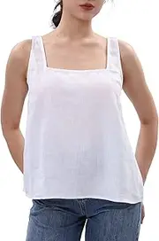 [Amazhiyu] Womens Pure Linen Tank Tops, Square Neck Sleeveless Tank Tops for Casual Summer Basic Linen Top