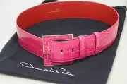 $1590 NEW Oscar de la Renta Alligator Crocodile Waist Belt PINK MAGENTA Small S