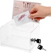 COHEALI Suggestion Box with Lock, Acrylic Donation Box with Slot, Clear Ballot Box with Sign Holder, Business Card Storage Container for Voting Charity Money