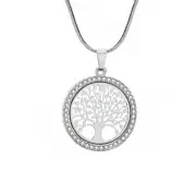 ZARD Family Tree of Life Clear Crystal Charm Pendant Necklace in Sterling Silver