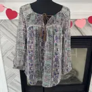 American Eagle Floral Boho Peasant Top with Tassel Tie Medium NWT