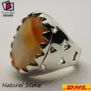 Ring 925 Sterling Silver Men Agate Aqeeq Orang Stone Natural Yemeni Handmadeعقيق
