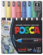 Uni Posca Paint Marker 0.7mm Extra-Fine Tip Pen (PC-1MR) - Set of 8 Colours