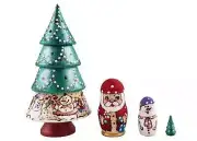 Woodburned Painted Christmas Tree Nesting Doll 4pc 6" 100% Natural Linden Wood