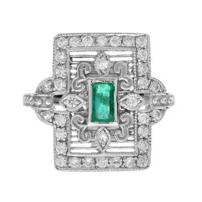Art Deco Style Lab-Created Diamond Emerald Square Shape Ring 14K White Gold FN