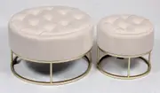 Nested ottoman sets velvet stools with gold metal base in light pink
