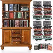 1: 12 Scale Dollhouse Miniature Wooden Bookshelf with 48 Pcs Miniatures Books, Mini Bookcase Tiny Books for Dollhouse Mini Library Decoration Furniture Accessories (3 Layers)