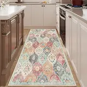 Washable Runner Rug for Hallways, Non Slip Kitchen Floor Mat with Rubber Backing, Soft Vintage Bedroom Carpet, Low Pile Modern Rug for Entryway Indoor, Kitchen, Laundry (80 x 180cm, Moroccan Trellis)