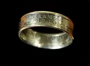 Handmade Arkansas state quarter coin ring 90% Silver Proof. EXCELLENT DETAIL!!