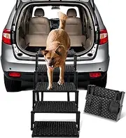Heeyoo Dog Ramp - Foldable, Non-Slip, Portable Dog Steps for Cars, SUVs, Trucks - Black, Supports Up to 200 Lbs
