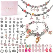 Colorful Creativity Imagination Craft Toys Gifts Set with a Gift Box Valentine's Day Gift Bracelet DIY Making Kit,Jewelry Making Supplies Beads for Teen Girls 4-12 (Pink)