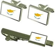 [Select Gifts] Cyprus Flag Cufflinks Tie Clip Matching Box Gift Set