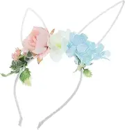 [GARVALON] Rabbit Ear Headband Flower Easter Bunny Headband Cosplay Accessory Plush Headpiece for Party