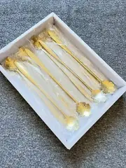 Set of 8 Stainless Steel Sakura Flower Spoons - Gift Box, 180mm Gold New