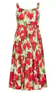 CITY CHIC gigi scarlet rose midi dress NEW XL / 22 rrp $159 belted floral print