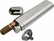 [CNFLASK] Stainless Steel Cigar Case Cigar Tube Pocket Cigar Holder (Double cigar case with tube flask, Brush finish)