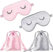 2 Pieces Cute Sleep Eye Masks for Kids Silk Sleep Eye Cover Cute Lightweight Adjustable Eyeshade Mask Satin Night Eyeshade Covers with 2 Pieces Storage Bag (Pink, Gray)