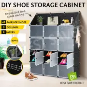 48 Pairs Stackable Shoe Storage Box Organiser Cube DIY Shoe Rack 24 Tier Black