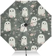 [PDZRMY] UV Protection Travel Umbrella Halloween Spirit Florals Compact for Rain and Sun - Auto Open and Close UPF 50+ Windproof Portable 46” Sun Umbrella for Women and Men