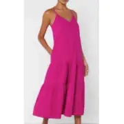 NEW TED BAKER US 0-2 Luaan Button Through Cami Tiered Midi Dress Deep Pink Ted1