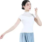 [Angcoco] Women's Short Sleeved Sexy See Through Mesh Spliced V Neck Tops