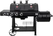 Char-Griller Texas Trio Gas & Charcoal Grill- BBQ with 55 Burger Capacity - Side Fire Box Offset Smoker and Warming Plate - XL Storage - Adjustable Temperature and Smoke Control for Outdoor Cooking