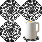 LDXDRU 3 Pack Cast Iron Trivet, 19cm Metal Gas Ring Reducer, Hot Pot Holder Round Trivet Mat for Gas Hob Kitchen Cooktop Dining Table